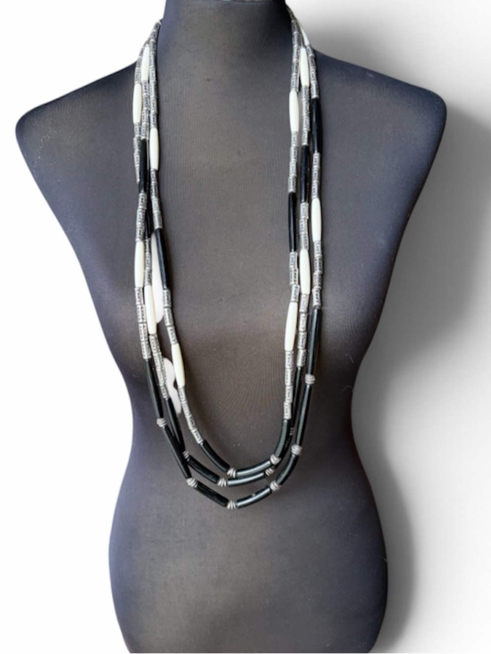 Chico’s Chunky Multi-Strand Black and White Beaded Necklace